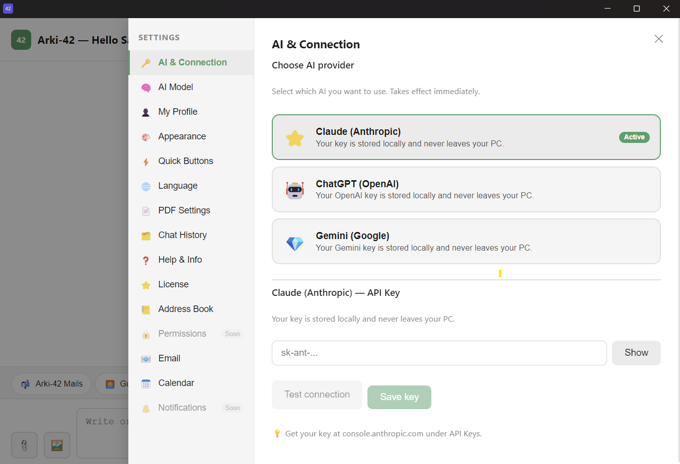 Arki-42 Einstellungen
